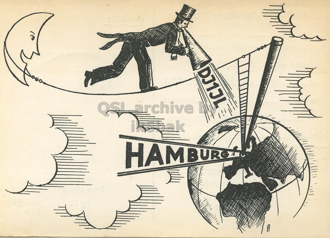 Front QSL card, of DJ1JL to I1LCN, July 16, 1964, PH mode. The QSL image contains the following objects: Adult, Male, Man, Person, Hardware. And contains this text: DJ1JL QSI archive A DJ1JL QSI archive A.