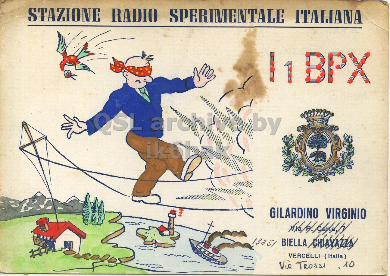 Front QSL card, of I1BPX to I1LCN, June 7, 1970, PH mode. The QSL image contains the following objects: Baby, Person, Advertisement, Poster, Utility Pole. And contains this text: STAZIONE RADIO SPERIMENTALE ITALIANA 11 BPX GILARDINO VIRGINIO VERCELLI (Italia) STAZIONE RADIO SPERIMENTALE ITALIANA 11 BPX by GILARDINO VIRGINIO BIELLA VERCELLI (Italia) TROSSI.