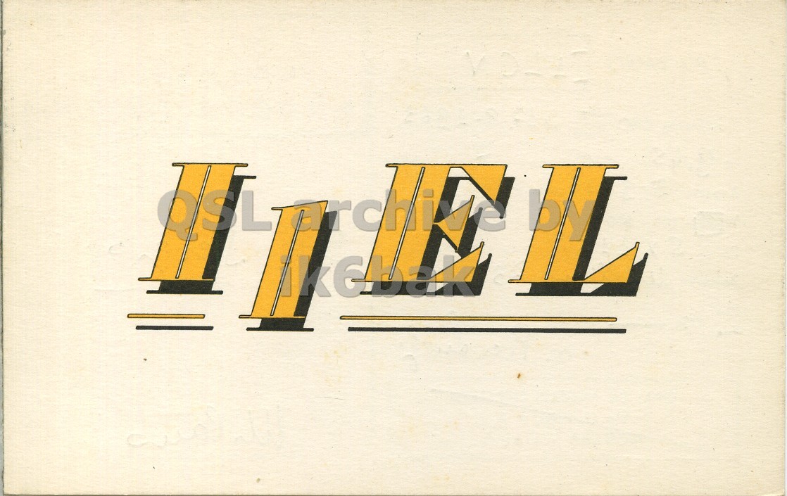 Front QSL card, of I1EL to I1LCN, August 17, 1963, PH mode. The QSL image contains the following objects: Logo, Airplane. And contains this text: QSL by.
