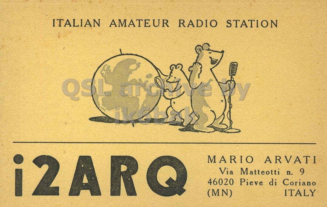Right QSL card, of I2ARQ to I6LCN, May 21, 1973, SSB mode. The QSL image contains the following objects: Advertisement, Adult, Bride, Person, Woman. And contains this text: ITALIAN AMATEUR RADIO STATION QSL i2ARQ MARIO ARVATI Via Matteotti n. 9 46020 Pieve di Coriano (MN) ITALY ITALIAN AMATEUR RADIO STATION QSL i2ARQ MARIO ARVATI Via Matteotti n. 9 46020 Pieve di Coriano (MN) ITALY.