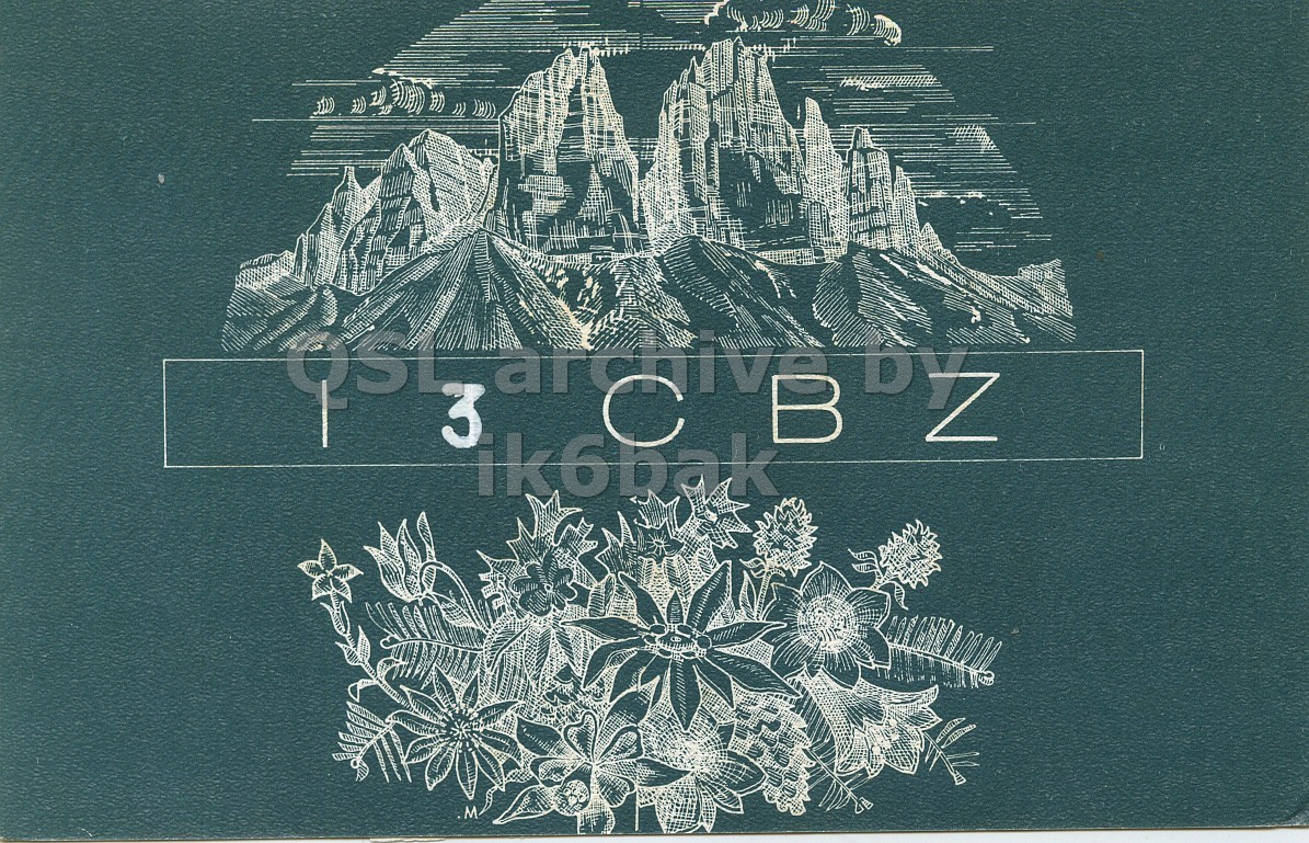 Front QSL card, of I3CBZ to I3LCN, July 4, 1971, AM mode. The QSL image contains the following objects: Nature, Outdoors, Ice, Snow, Weather. And contains this text: OSL 3 ik6bak C В M OSL 3 ik6bak C M.