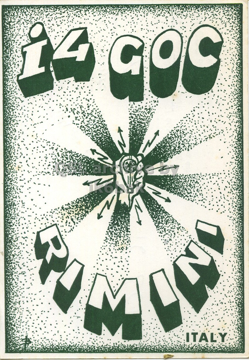 Front QSL card, of I4GOC to I6LCN, August 5, 1972, AM mode. The QSL image contains the following objects: Advertisement, Poster, Bride, Person, Woman. And contains this text: N M ITALY 4 G N M ITALY.