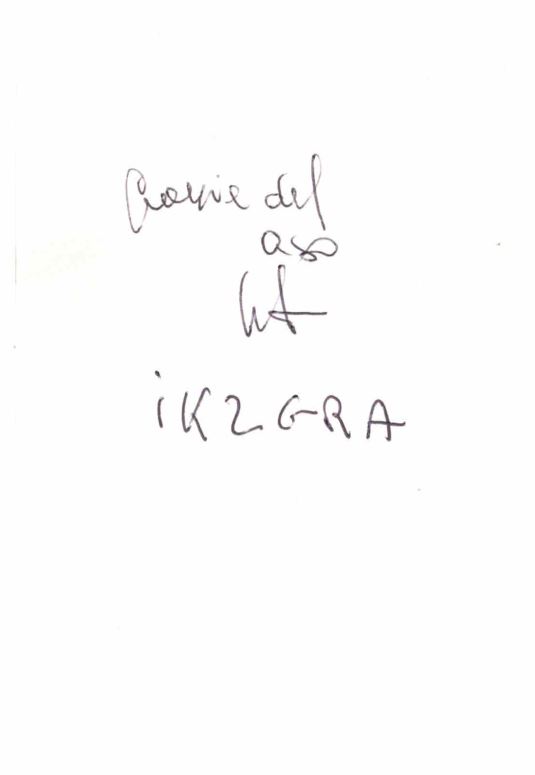 Right QSL card, of IN3VST to IK2GRA, June 9, 1989, CW mode. The QSL image contains the following objects: Document, Mathematical Equation. And contains this text: as iK2GRA del as iK2GRA.