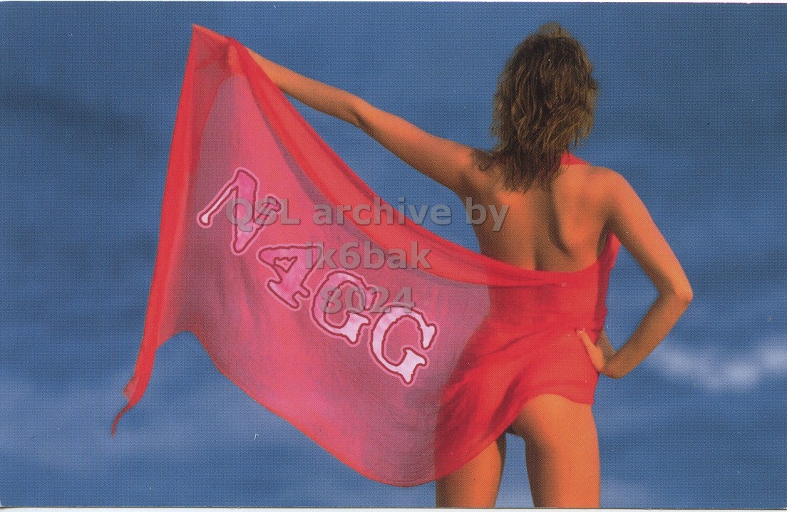 Front QSL card, of N4GG to IK6BAK, November 27, 2016, CW mode. The QSL image contains the following objects: Swimwear, Adult, Female, Person, Woman. 