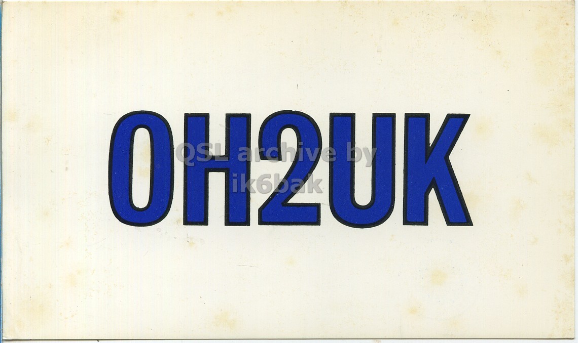 Front QSL card, of OH2UK to I1LCN, January 6, 1971, PH mode. The QSL image contains the following objects: Logo, Sign, Symbol. And contains this text: OH2U 12 UK OH2U 12 UK.