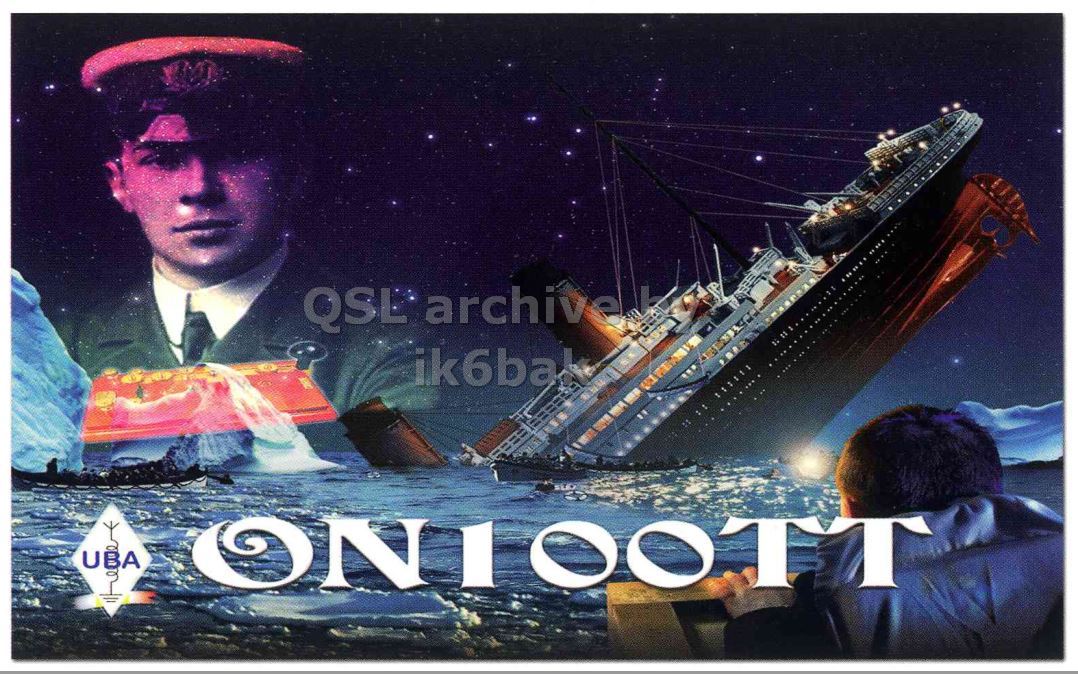 Front QSL card, of ON100TT to IK2GRA, April 14, 2012, CW mode. The QSL image contains the following objects: Advertisement, Poster, Adult, Man, Person. And contains this text: ik6bal UBA ONIOOTT QSL ik6bal UBA ONIOOTT.