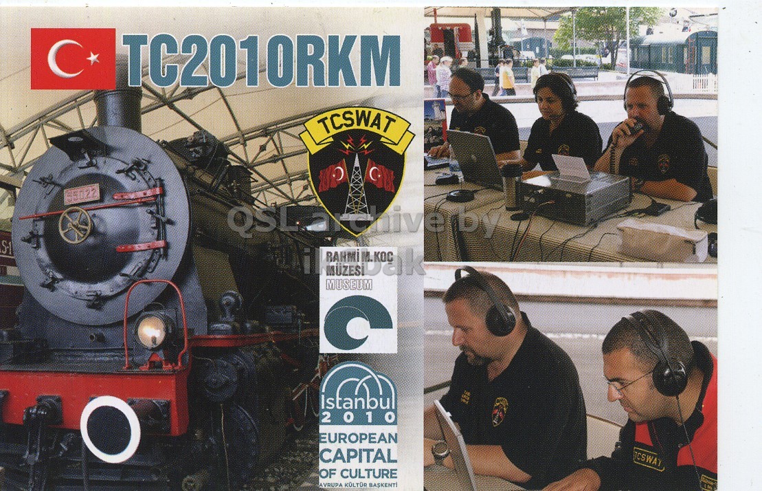 Front QSL card, of TC2010RKM to IK6CQC, June 6, 2010, SSB mode. The QSL image contains the following objects: Adult, Male, Man, Person, Woman. And contains this text: TC2010RKM TCSWAT QSL archive by MUSEUM 2010 EUROPEAN CAPITAL OF CULTURE AVRUPA KULTOR BASKENT TC2010RKM TCSWAT QSL archive by il MUSEUM 2010 EUROPEAN CAPITAL OF CULTURE AVRUPA KULTOR.