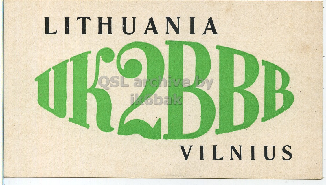 Front QSL card, of UK2BBB to I1LCN, September 13, 1970, SSB mode. The QSL image contains the following objects: Book, Publication. And contains this text: LITHUANIA by QSL archive ik6bak BB VILNIUS LITHUANIA by QSL archive ik6bak BB VILNIUS.